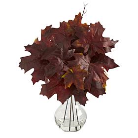 18 in. Autumn Maple Leaf Artificial Plant in Glass Planter