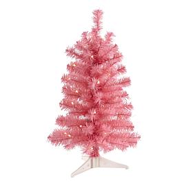 2 ft. Pink Artificial Christmas Tree with 35 LED Lights and 72 Bend...