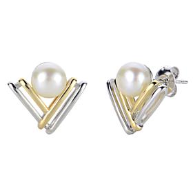 2-Tone Gold-Plated 6-6.5mm Cultured Pearl Stud Earrings