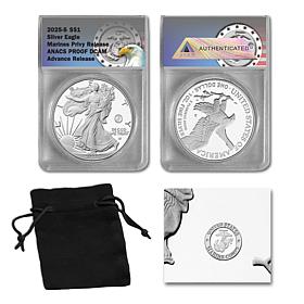 2025 Proof ANACS Advance Release Silver Eagle with Marine Corps Privy