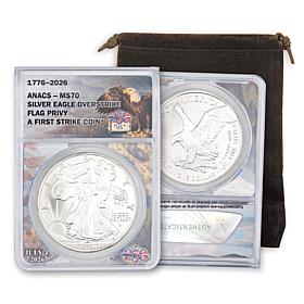 2026 MS70 ANACS Silver Eagle with Daniel Carr Flag Privy Overstrike