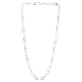 22" Sterling Silver 7.2mm Pavé Texture Figaro Necklace