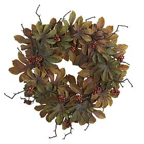 24 in. Fatsia with Berries Autumn Artificial Wreath