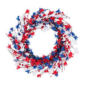 24" Patriotic Floral Wreath with Red, White & Blue Flowers
