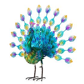 28.75"W Metal Peacock Tail Spread Garden Statue with Stakes