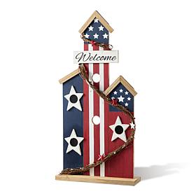 30" Patriotic Birdhouse Porch Decor with Welcome Sign