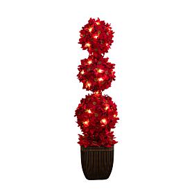 31-in Pre-Lit Poinsettia Triple Ball Topiary by Nearly Natural
