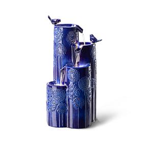 31.75"H 4-Tier Cobalt Blue Dandelion Ceramic Outdoor Floor Fountain