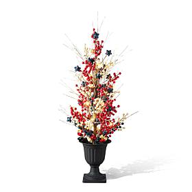36"H Patriotic/Americana Berry & Stars Lighted Porch Tree in Urn