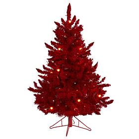 4' Red Flocked Fraser Fir Artificial Christmas Tree with 100 Red Li...