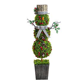 42-in Pre-Lit Boxwood Snowman Topiary by Nearly Natural