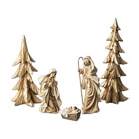 5-piece Resin Holy Family with Christmas Trees