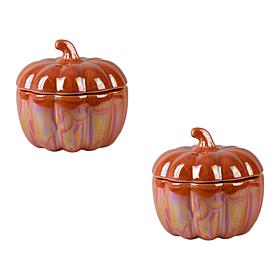 5" Pumpkin Covered Dish - Orange Luster, Set of 2