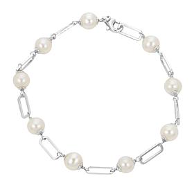 6-7mm Cultured Pearl Sterling Silver Paperclip-Link 7-1/2" Bracelet