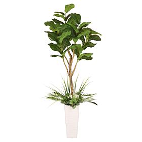 6 ft. Artificial Fiddle Leaf Ficus Tree with White Decorative Pot