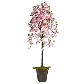 6 Ft. Cherry Blossom Artificial Tree in Decorative Metal Pail with ...