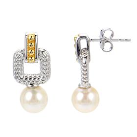 6.5-7mm Cultured Pearl Two-Tone Wheat-Textured Drop Earrings