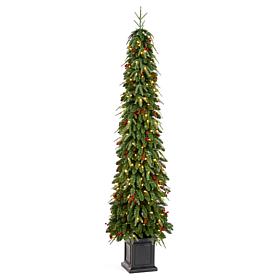 7' Pre-lit Green Artificial Christmas Porch Tree w/ Warm White Lights