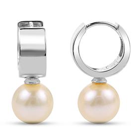 7.5-8mm Cultured Freshwater Pearl Squared Hoop Drop Earrings