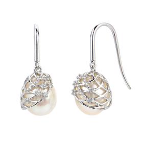 9-10mm Cultured Pearl Sterling Silver End Cap Drop Earrings