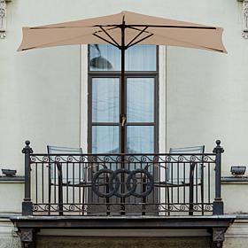 9' Half-Round Patio Umbrella with Easy Crank - Sand