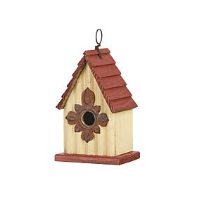9"H Washed White Solid Wood Red Roof Cottage Outdoor Garden Birdhouse