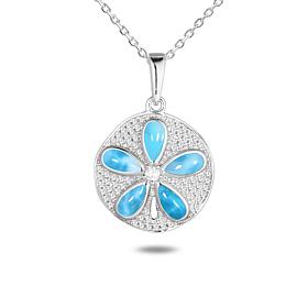 Alamea Sterling Silver Larimar and CZ Sand Dollar Pendant Necklace