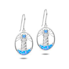 Alamea Sterling Silver Synthetic Blue Opal and CZ Light House Earrings