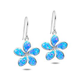 Alamea Sterling Silver Synthetic Blue Opal Plumeria Flower Earrings