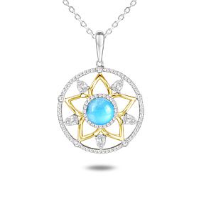 Alamea Sterling Silver Two-Tone Larimar and CZ Star Pendant with Chain