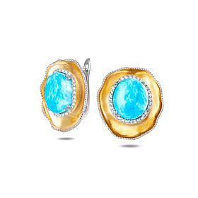 Alamea Two-Tone Sterling Silver Larimar and Topaz Earrings