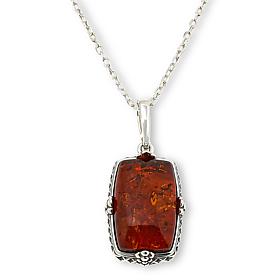 Amber Extraordinaire Sterling Silver Rectangular Pendant and 18" Chain