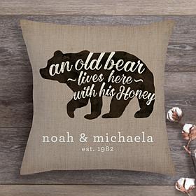 An Old Bear and His Honey Throw Pillow