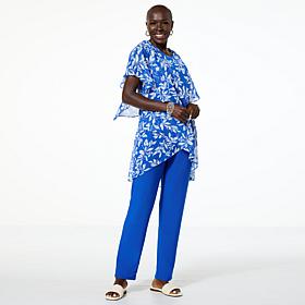 Antthony 2-piece Printed Chiffon Asymmetric Top & Solid Knit Pant Set