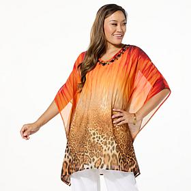 Antthony Printed Beaded Caftan Top with Tank Lining
