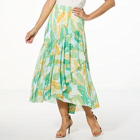 Antthony Printed Mesh Knit Midi Skirt with Front Slit