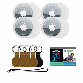 Apple AirTag 4-pack Bundle with Keychains, Luggage Tag & Voucher