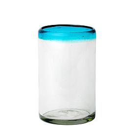 Aqua Rim Handblown Mexican Hiball Glass - Set of 6