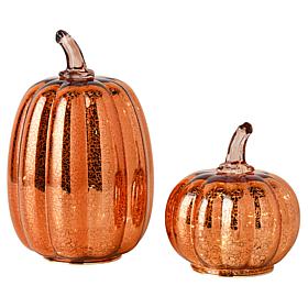 "As Is" August & Leo Set of 2 Illuminated Mercury Glass Pumpkins wi...