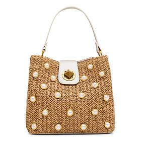 "As Is" Betsey Johnson Pearl Raffia Bucket Bag