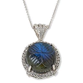 "As Is" C. Lopez Floral-Carved Labradorite & Zircon Pendant with Chain