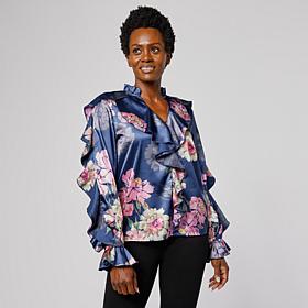 "As Is" C Wonder Chiffon Drama Ruffle Blouse
