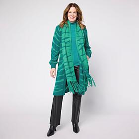 "As Is" C Wonder Jacquard Knit Coatigan Topper with Scarf