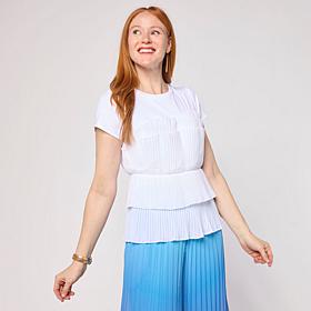 "As Is" C Wonder Short-Sleeve Layered Hem Pleated Tee