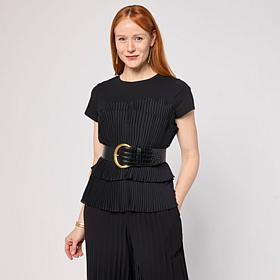 "As Is" C Wonder Short-Sleeve Layered Hem Pleated Tee