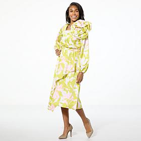 "As Is" C Wonder Textured Satin Floral Ruffle Dress