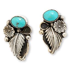 "As Is" Chaco Canyon Slping Beauty Turquoise Engrvd Flwr Stud Earrings