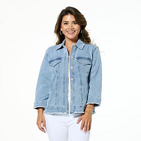 "As Is" Colleen Lopez 3/4-Sleeve Denim Jacket with Frayed Hem