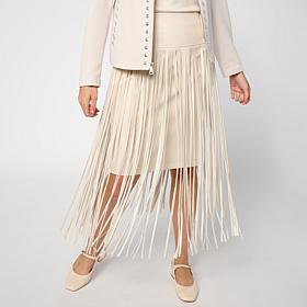 "As Is" Colleen Lopez Faux Leather Midi Skirt with Fringe