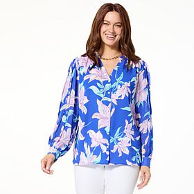 "As Is" Colleen Lopez Floral Printed Button-Down Blouse